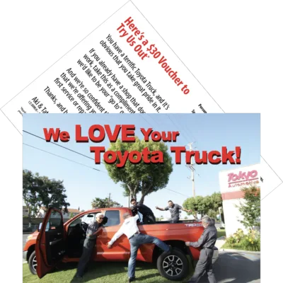 Drop card, Toyota Truck, $30 voucher